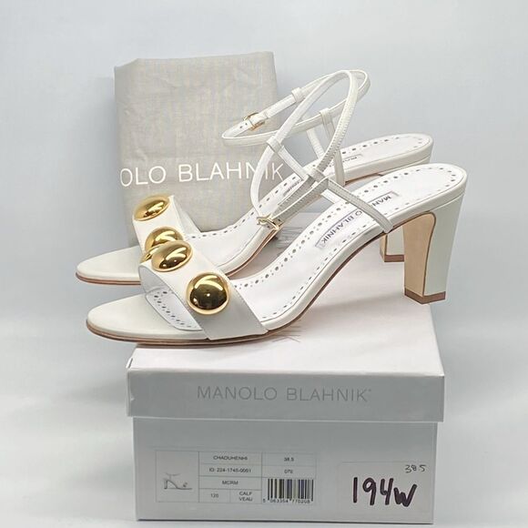 Manolo Blahnik Chaouhenhi 70MM Embellished Leather Sandals size 38.5 - Picture 12 of 14